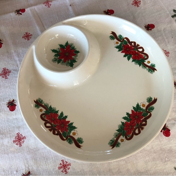 60's Japan Poinsettia Chips and Dip Tray - Christmas Platter - Holiday Serving - Picture 8 of 9
